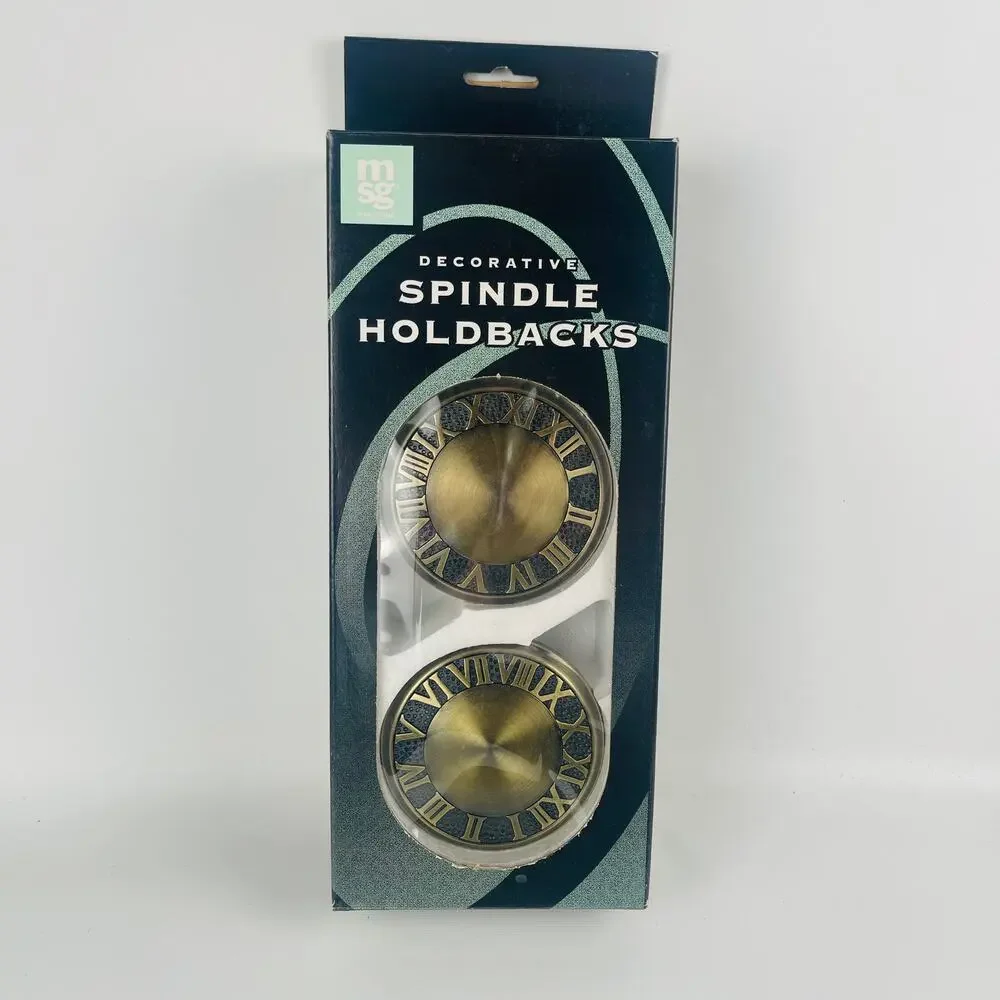 Decorative Spindle Curtain Holdbacks MSG Antique Gold Finish Clock Face Design